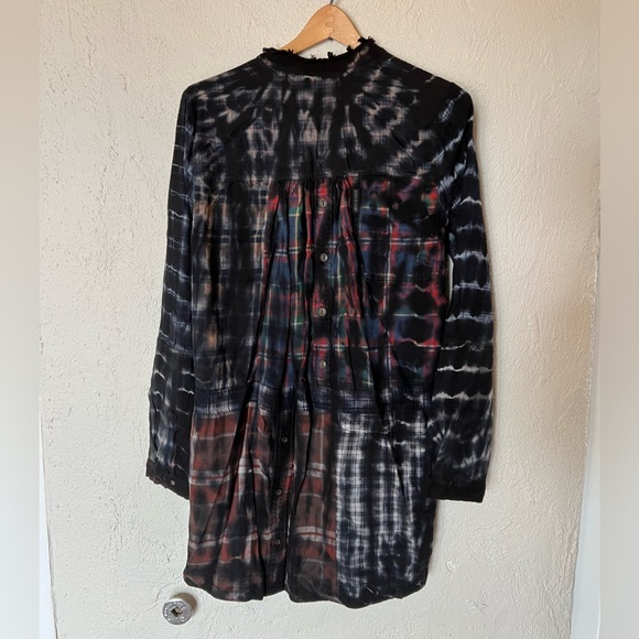Anthropologie Burning Torch Plaid Tie Dye Burnout Button Down Tunic Dress - Picture 9 of 16